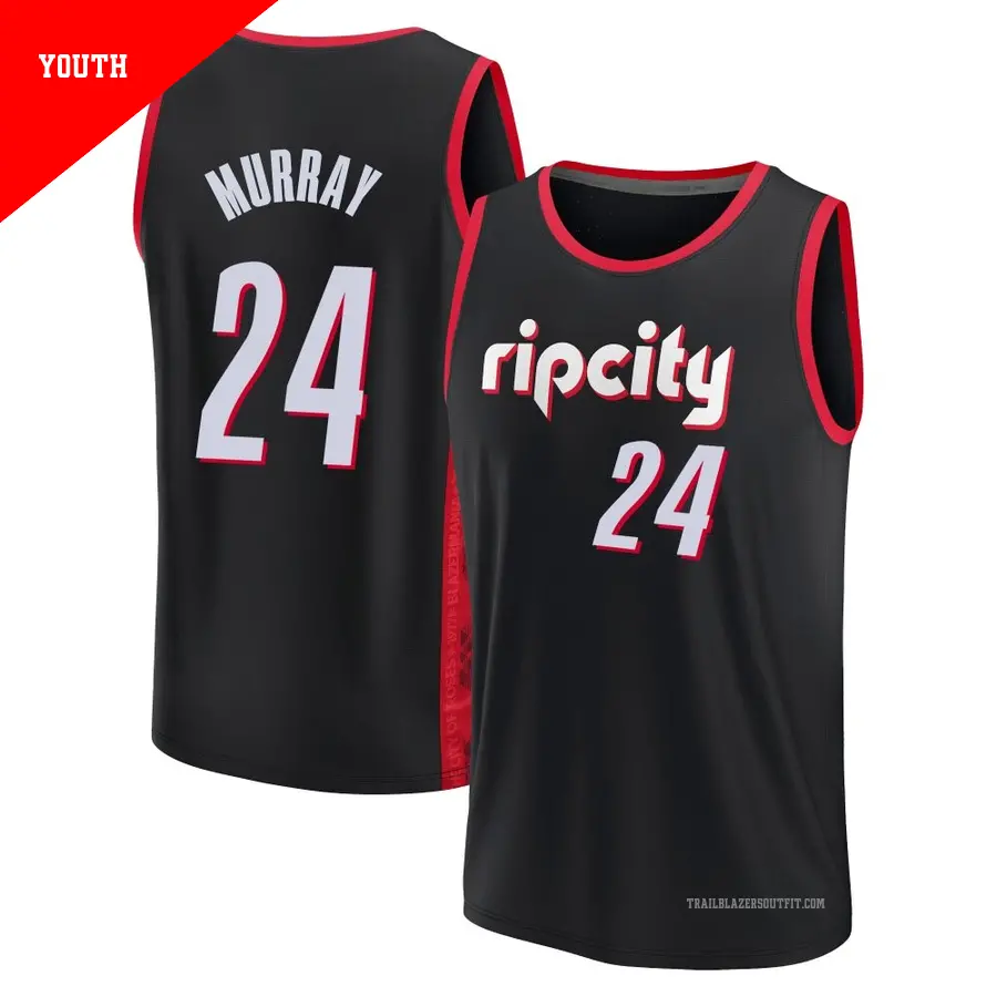 ＃24 Youth Kris Murray Portland Trail Blazers 2021/22 Fast Break Black Replica City Edition Jersey