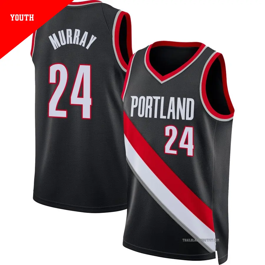 ＃24 Youth Kris Murray Portland Trail Blazers 2021/22 Swingman Black Diamond Icon Edition Jersey