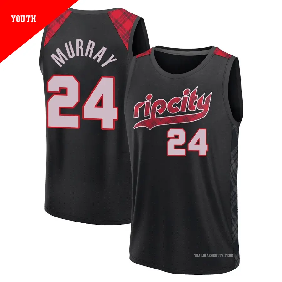 ＃24 Youth Kris Murray Portland Trail Blazers 2023/24 Fast Break Black City Edition Jersey
