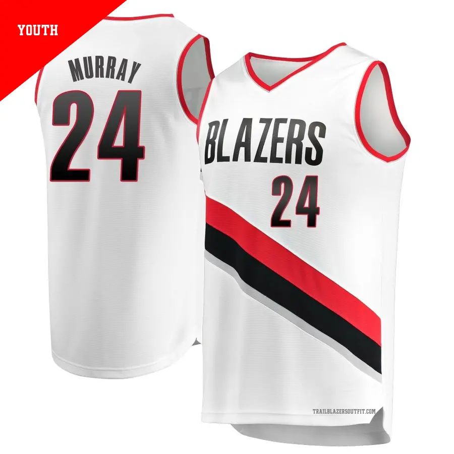 ＃24 Youth Kris Murray Portland Trail Blazers White Fast Break JerseyAssociation Edition